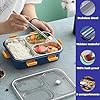 PRIME DEALS Lunch Box Sealed Leakage Proof Stainless Steel Lunch Box with Fork Chopstick&Spoon Lid Office Food Container for School Kids and Adults 750ml (Blue, 3 Compartment)
