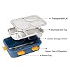 PRIME DEALS Lunch Box Sealed Leakage Proof Stainless Steel Lunch Box with Fork Chopstick&Spoon Lid Office Food Container for School Kids and Adults 750ml (Blue, 3 Compartment)