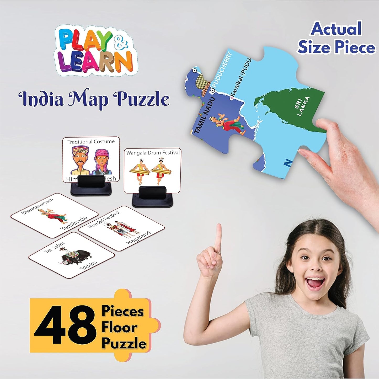 Funskool - Play & Learn -India Map 3 Feet Large Size,Educational,48 Pieces,Puzzle,for 3 Year Old Kids and Above,Toy