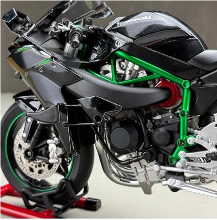Metal Kawasaki Ninja H2R (1:6 Scale) Diecast Model Motorcycle Bike with Smoke, LED Lights & Engine Sound – Alloy Superbike Collectible Toy (XLG Edition), Black