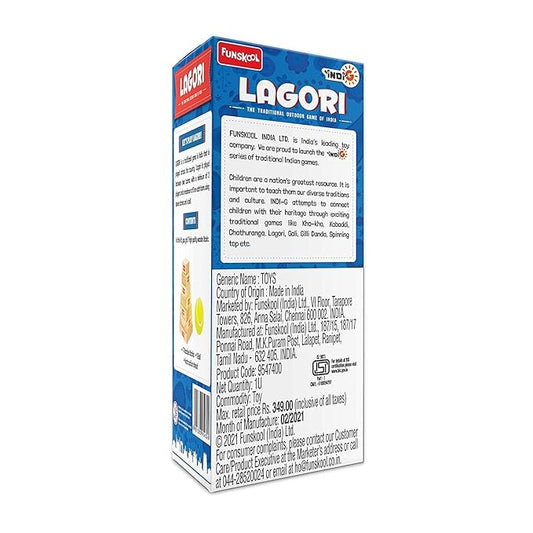 Funskool Games Lagori | The Traditional Outdoor Games of India | Classic Seven Stones Game | Premium Wood Blocks and Ball Included | Kids and Family | 2 Teams | 6 & Above (Multicolor)
