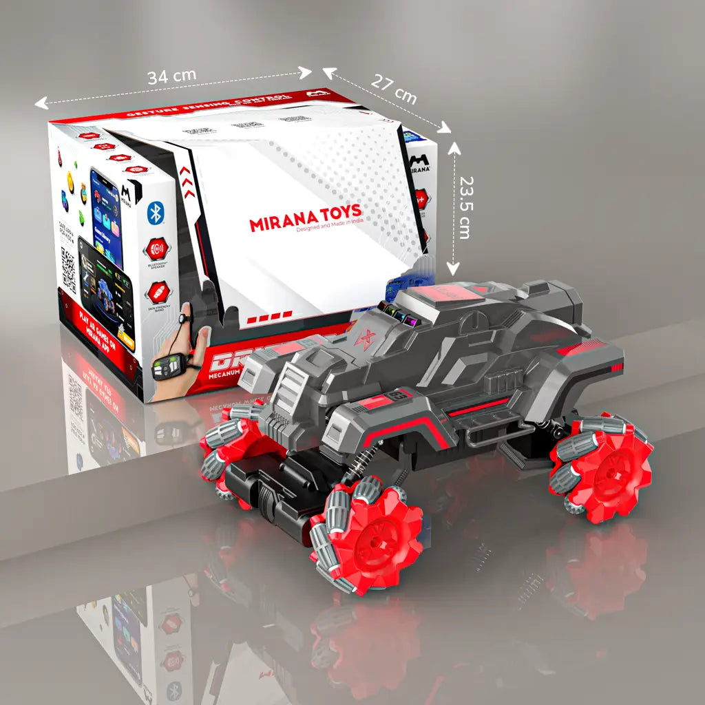 Mirana Watch Drifter 4WD 4x4 RC Car Toy for Kids - Gesture Remote & App Controlled High Speed Vehicle - 360° Rotation Monster Truck - Type-C USB Rechargeable - for Boys & Girls 3 to 10 Years (Red)