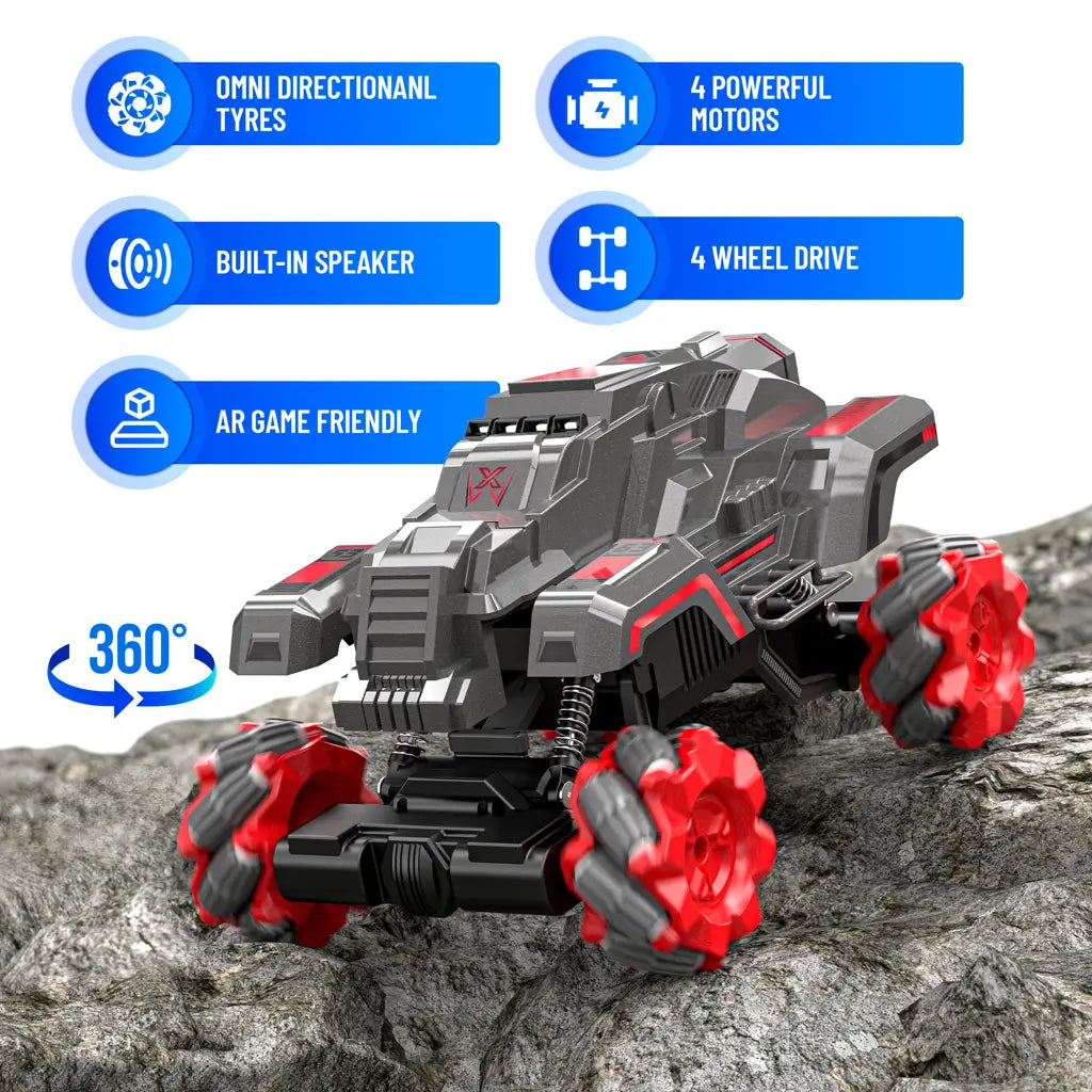 Mirana Watch Drifter 4WD 4x4 RC Car Toy for Kids - Gesture Remote & App Controlled High Speed Vehicle - 360° Rotation Monster Truck - Type-C USB Rechargeable - for Boys & Girls 3 to 10 Years (Red)