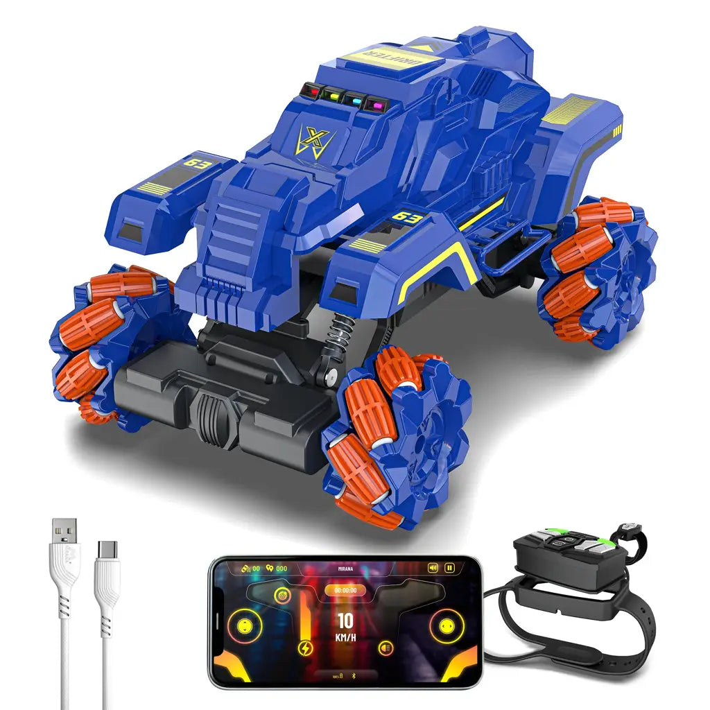 Mirana Watch Drifter 4WD 4x4 RC Car Toy for Kids - Gesture Remote & App Controlled High Speed Vehicle - 360° Rotation Monster Truck - Type-C USB Rechargeable - for Boys & Girls 3 to 10 Years (Red)