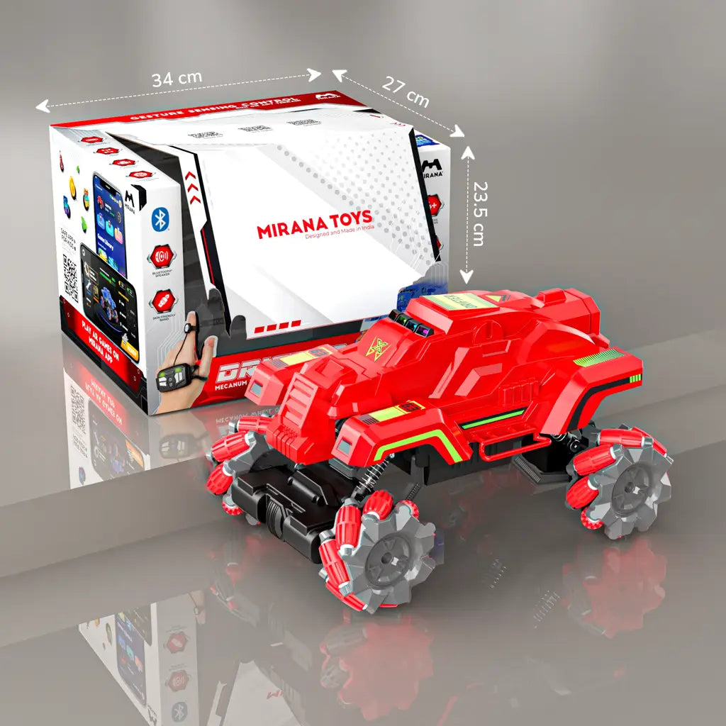 Mirana Watch Drifter 4WD 4x4 RC Car Toy for Kids - Gesture Remote & App Controlled High Speed Vehicle - 360° Rotation Monster Truck - Type-C USB Rechargeable - for Boys & Girls 3 to 10 Years (Red)