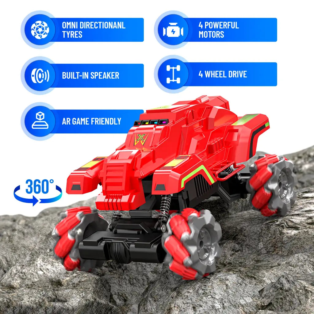 Mirana Watch Drifter 4WD 4x4 RC Car Toy for Kids - Gesture Remote & App Controlled High Speed Vehicle - 360° Rotation Monster Truck - Type-C USB Rechargeable - for Boys & Girls 3 to 10 Years (Red)