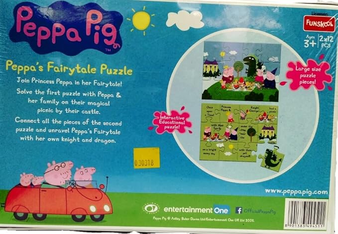 Funskool-Peppa Pig Fairy Tale 2In1,Educational,2x12 Pieces,Puzzle,for 3 Year Old Kids and Above,Toy