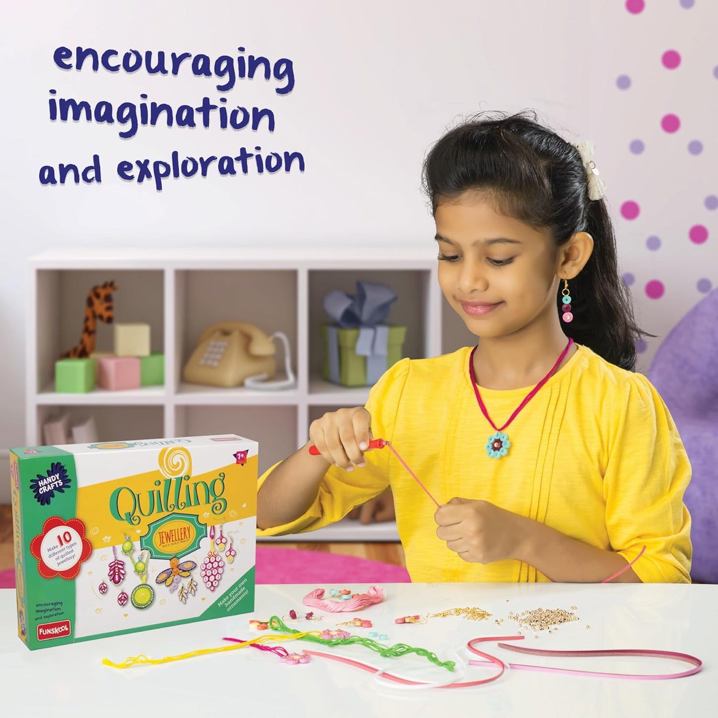 Handy Crafts Funskool Quilling Jewellery, Art and Craft Kit, Paper Craft Kit, Art and Craft Kit, DIY Kit, Ages 8 Years and Above, Multicolour