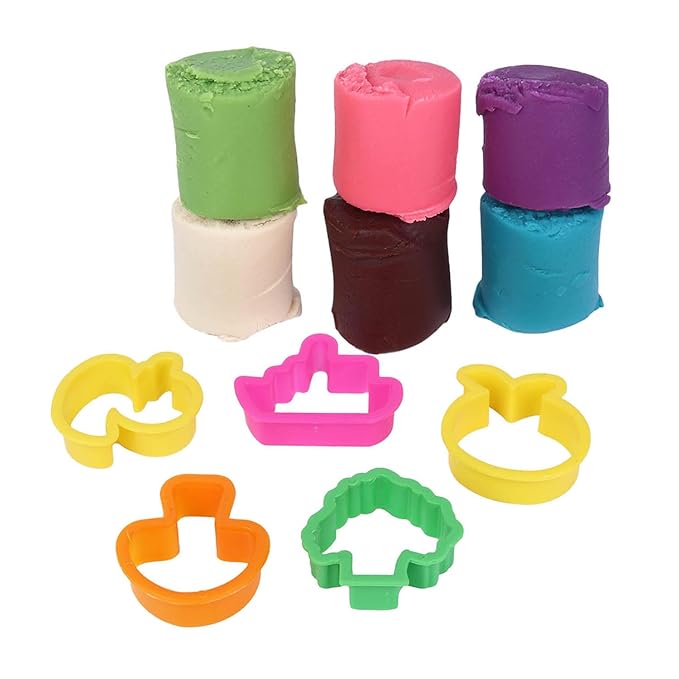 SKOODLE Dough Star Gala Pack 300gm, 5 Cutter Moulds & 6 Neon Shades of Non-Toxic Modelling Clay Dough for Kids, Creative Art & Craft Gift for Children 3 Years and Up