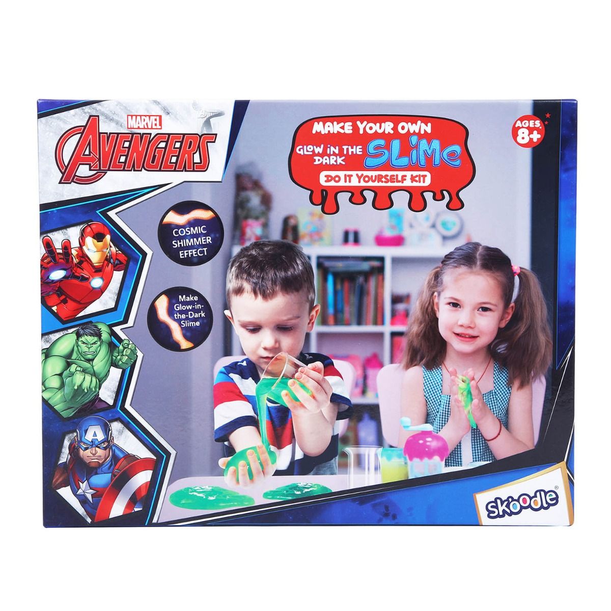 SKOODLE Avengers - Make Your Own GITD Cosmic Shimmer Slime, Educational DIY Activity Toy Kit for Ages 8+, Creative Learning Games for Growing Children