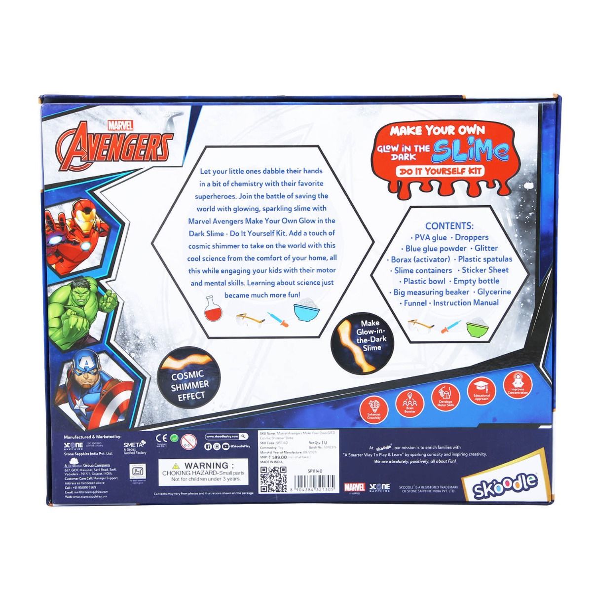 SKOODLE Avengers - Make Your Own GITD Cosmic Shimmer Slime, Educational DIY Activity Toy Kit for Ages 8+, Creative Learning Games for Growing Children