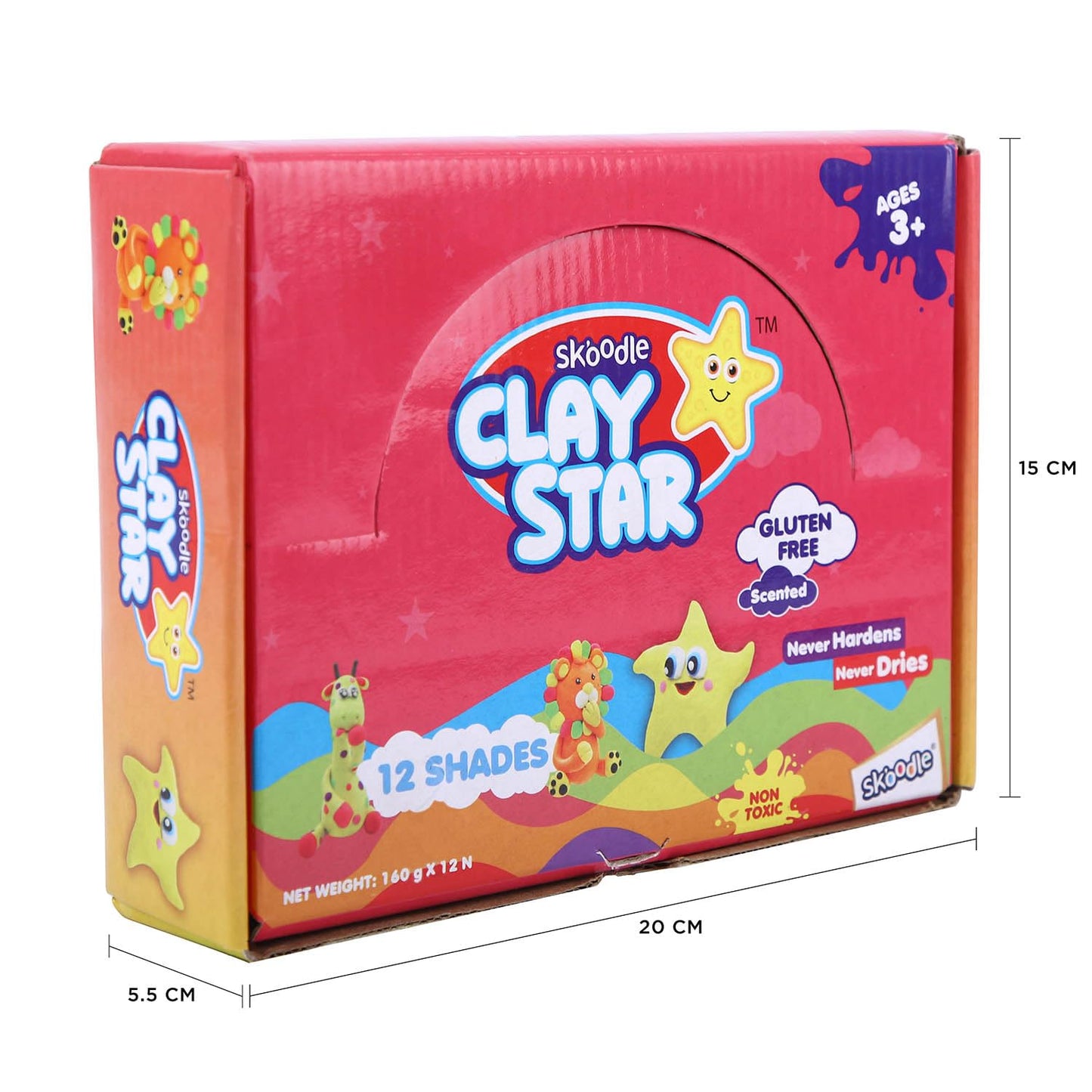 SKOODLE Clay Star, Set of 12 Multicolor Reusable & Non Toxic Clays for Kids (160 GMS Each) Never-Dries, Never-Hardens, Creative Art Crafts Gift for Kids, for 3+ Years