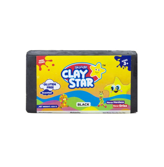 Skoodle Clay Star, Black Clay Bar (454gm), for Modelling & Sculpting, Scented Clay, Non-Toxic, for 3+ Years, Gift for Kids