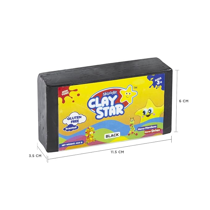 Skoodle Clay Star, Black Clay Bar (454gm), for Modelling & Sculpting, Scented Clay, Non-Toxic, for 3+ Years, Gift for Kids