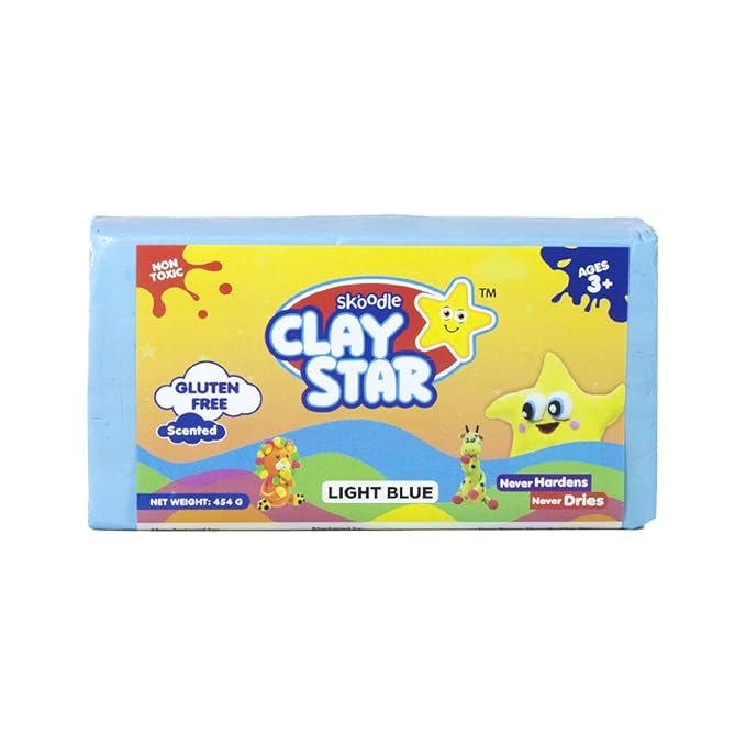 Skoodle Clay Star, Light Blue Clay Bar (454gm), for Modelling & Sculpting, Scented Clay, Non-Toxic, for 3+ Years, Gift for Kids