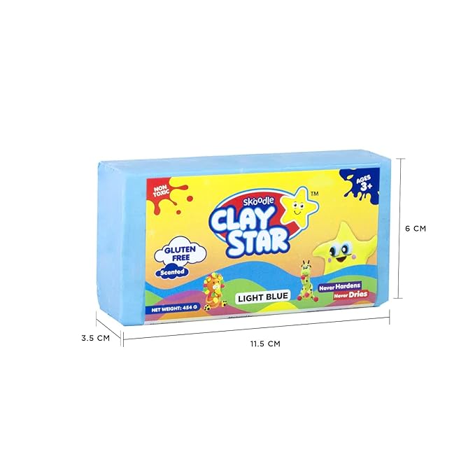 Skoodle Clay Star, Light Blue Clay Bar (454gm), for Modelling & Sculpting, Scented Clay, Non-Toxic, for 3+ Years, Gift for Kids
