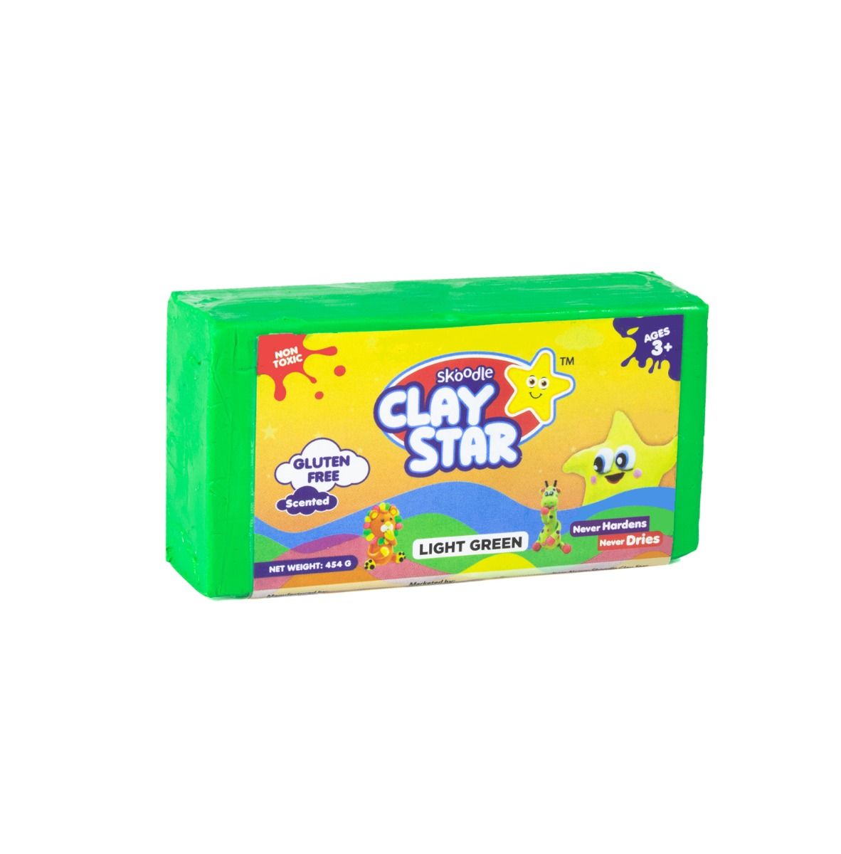 Skoodle Clay Star, Light Green Bar (454gm) for Modelling & Sculpting, Scented, Non-Toxic, for 3+ Years, Gift for Kids