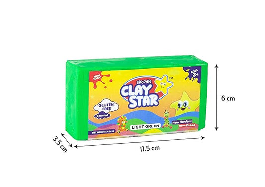 Skoodle Clay Star, Light Green Bar (454gm) for Modelling & Sculpting, Scented, Non-Toxic, for 3+ Years, Gift for Kids