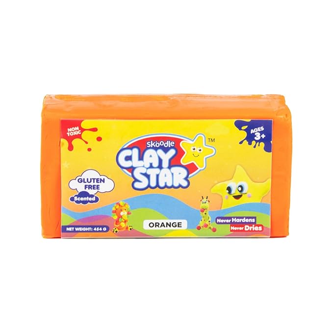 Skoodle Clay Star, Orange Clay Bar (454gm), for Modelling & Sculpting, Scented Clay, Non-Toxic, for 3+ Years, Gift for Kids