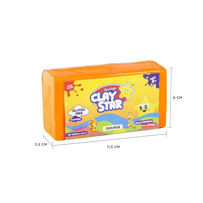Skoodle Clay Star, Orange Clay Bar (454gm), for Modelling & Sculpting, Scented Clay, Non-Toxic, for 3+ Years, Gift for Kids