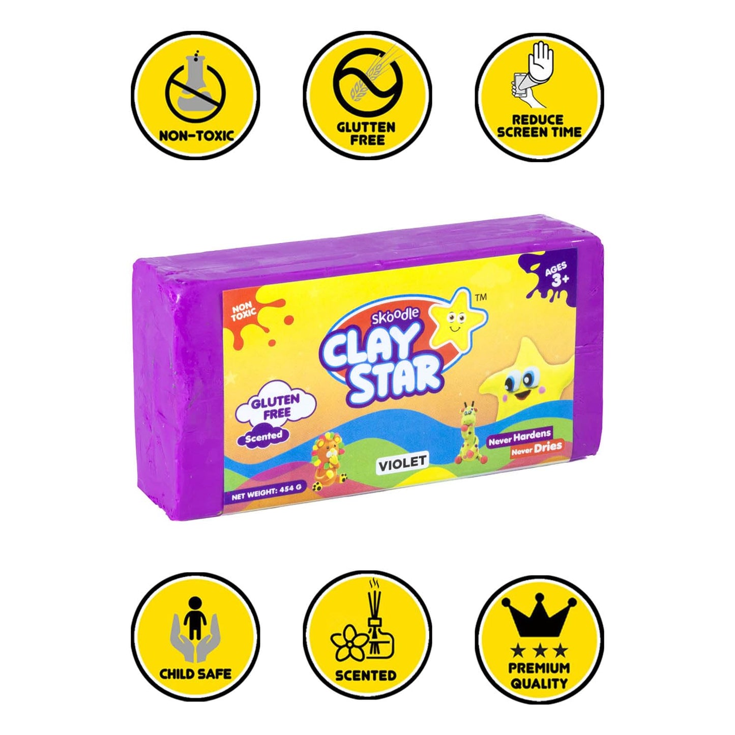 Skoodle Clay Star, Violet Bar (454gm) for Modelling & Sculpting, Scented Non-Toxic Clay for 3+ Years, Gift for Kids