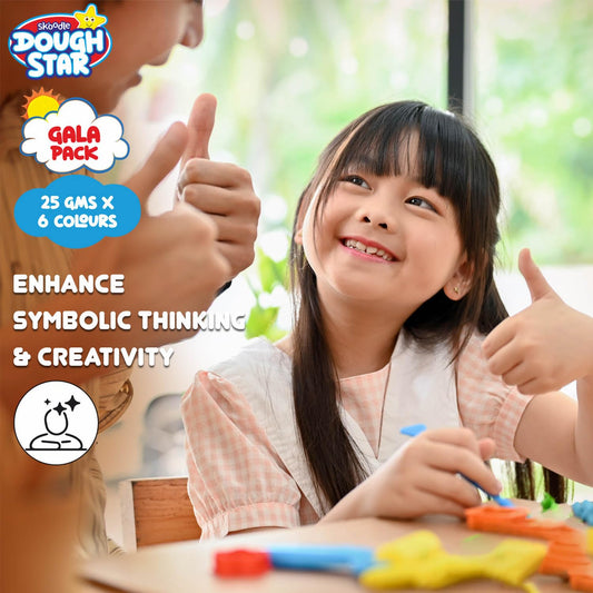 SKOODLE Dough Star Classic Gala Pack, 5 Cutter Moulds & 6 Multicolor of Non-Toxic Modelling Clay Dough for Kids, Creative Art & Craft Gift for Children 3 Years and Up