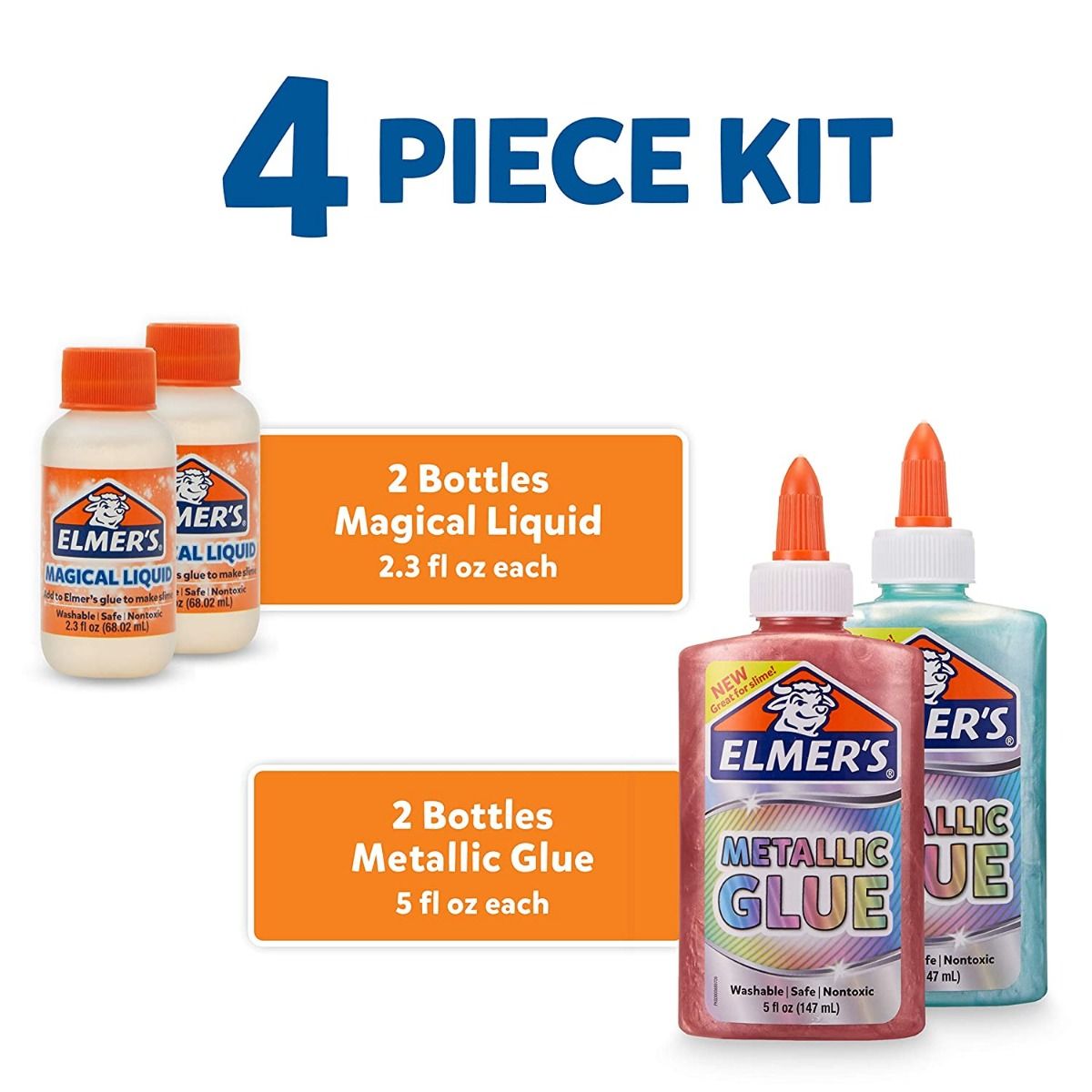 ELMER'S Slime Supplies Kit, Include Metallic Glue, Magical Liquid Slime Activator, 4 Piece Kit