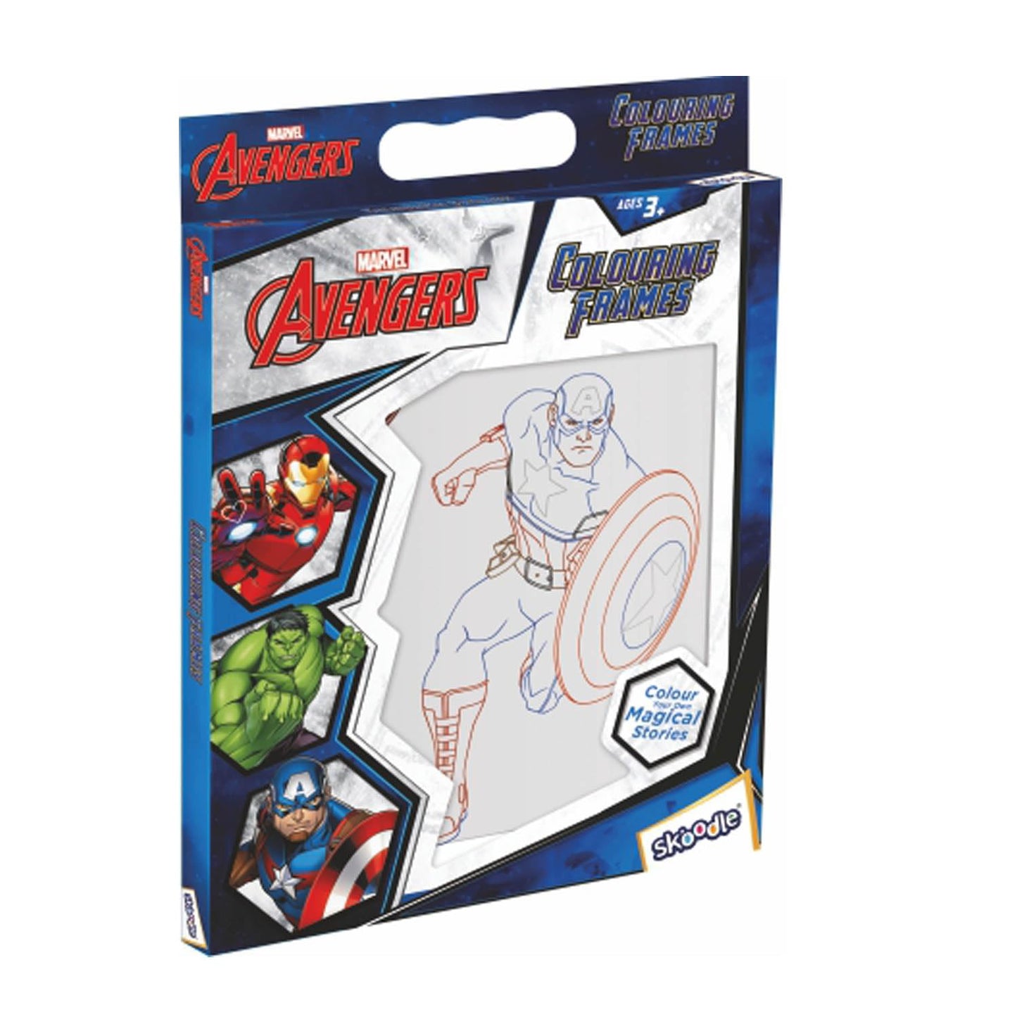 SKOODLE Marvel Avengers Colouring Frames for Kids - DIY, Fun Filled Colouring/Painting Sheets, Specially Crafted to Enhance Play & Colouring Experience (6 Sheets + 12 Color Sticks + 6 Strings)