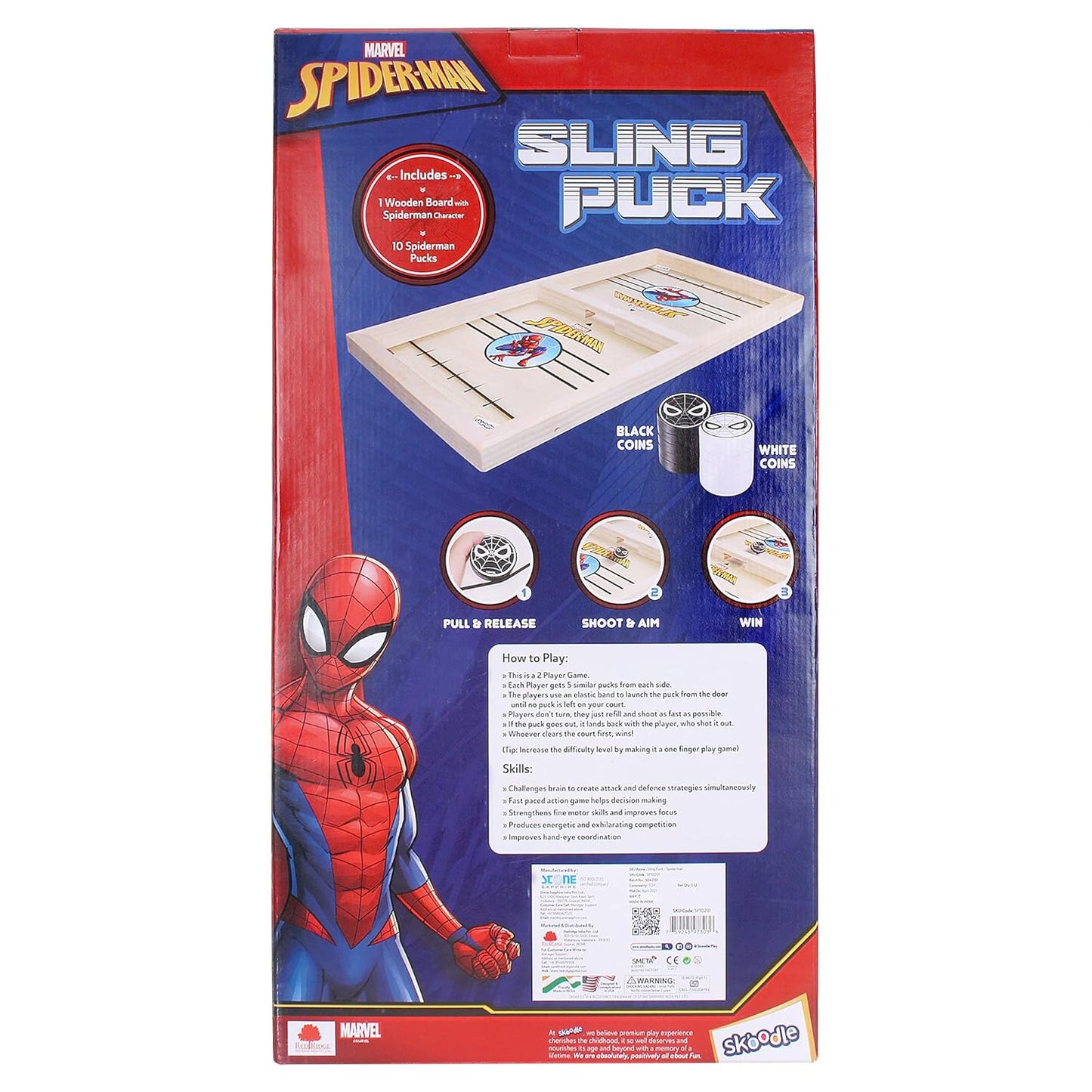 Skoodle Avengers Sling Puck Game Board String Hockey Toy (Spider Man) Portable Table Interactive Board Game for Kids & Adults, Desktop Board Game for All Age Group