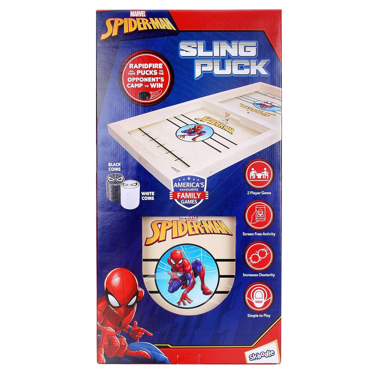 Skoodle Avengers Sling Puck Game Board String Hockey Toy (Spider Man) Portable Table Interactive Board Game for Kids & Adults, Desktop Board Game for All Age Group