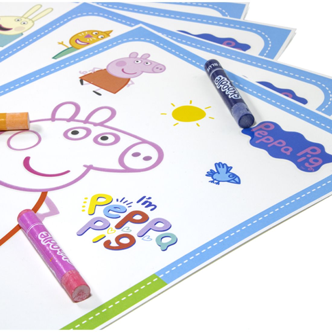 Skoodle Peppa & Friends Colouring Frames for Kids - DIY, Fun Filled Colouring/Painting Sheets, Specially Crafted to Enhance Play & Colouring Experience (6 Sheets + 12 Color Sticks + 6 Strings)