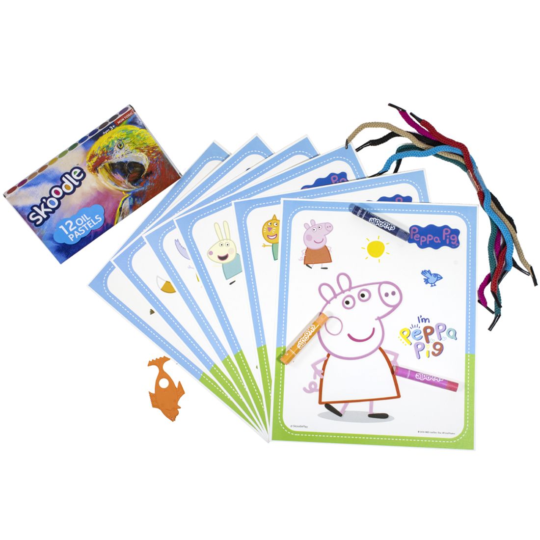 Skoodle Peppa & Friends Colouring Frames for Kids - DIY, Fun Filled Colouring/Painting Sheets, Specially Crafted to Enhance Play & Colouring Experience (6 Sheets + 12 Color Sticks + 6 Strings)