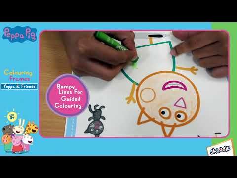 Skoodle Peppa & Friends Colouring Frames for Kids - DIY, Fun Filled Colouring/Painting Sheets, Specially Crafted to Enhance Play & Colouring Experience (6 Sheets + 12 Color Sticks + 6 Strings)