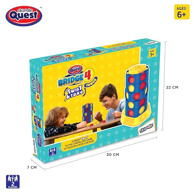 Skoodle Quest Bridge 4 Twist & Turn Tower Board Game Strike 4 Stacking Game for Kids & Adults Drop Connect & Match Puzzle 2 Player Toys for Kids Fun Family Game Age 6+