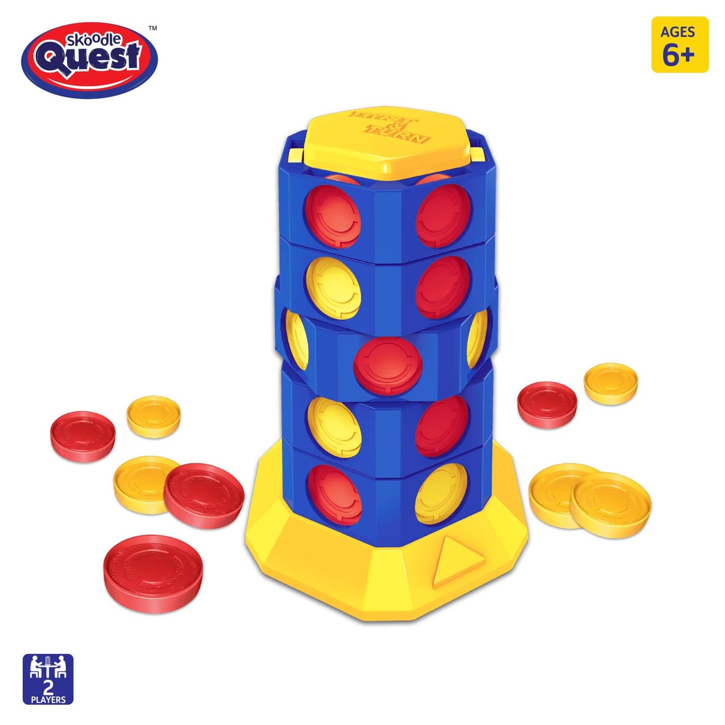 Skoodle Quest Bridge 4 Twist & Turn Tower Board Game Strike 4 Stacking Game for Kids & Adults Drop Connect & Match Puzzle 2 Player Toys for Kids Fun Family Game Age 6+