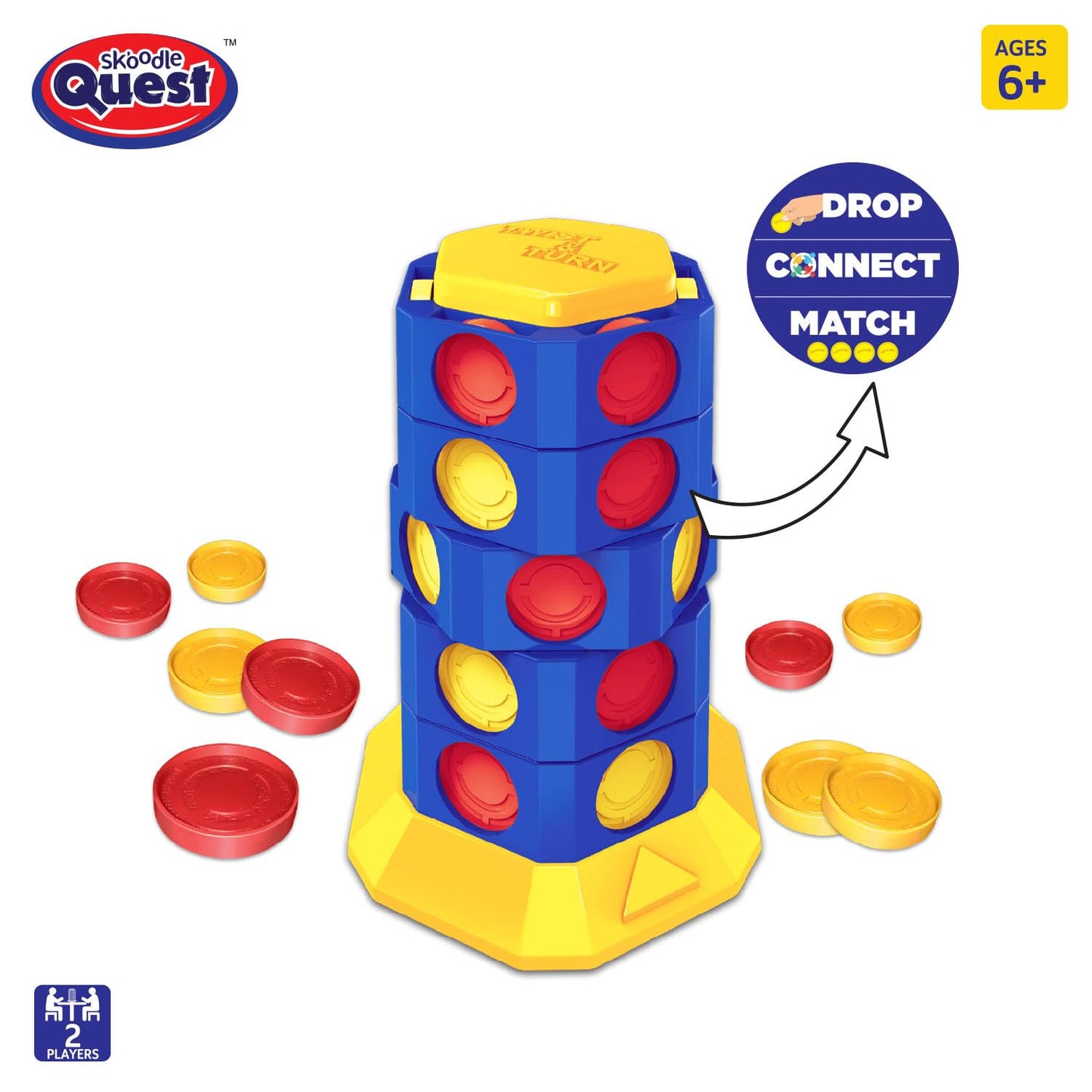 Skoodle Quest Bridge 4 Twist & Turn Tower Board Game Strike 4 Stacking Game for Kids & Adults Drop Connect & Match Puzzle 2 Player Toys for Kids Fun Family Game Age 6+