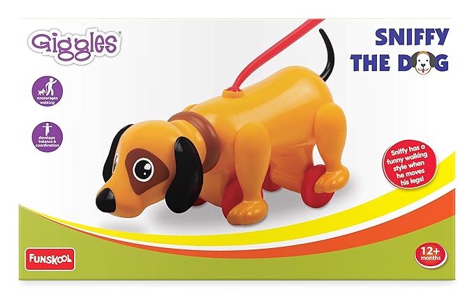 Funskool Giggles - Sniffy The Dog , Pull along toy , Head bobs,Tail wags,Encourages Walking , Toy for 1 year old, Infant and Preschool Toys, 12 months & above