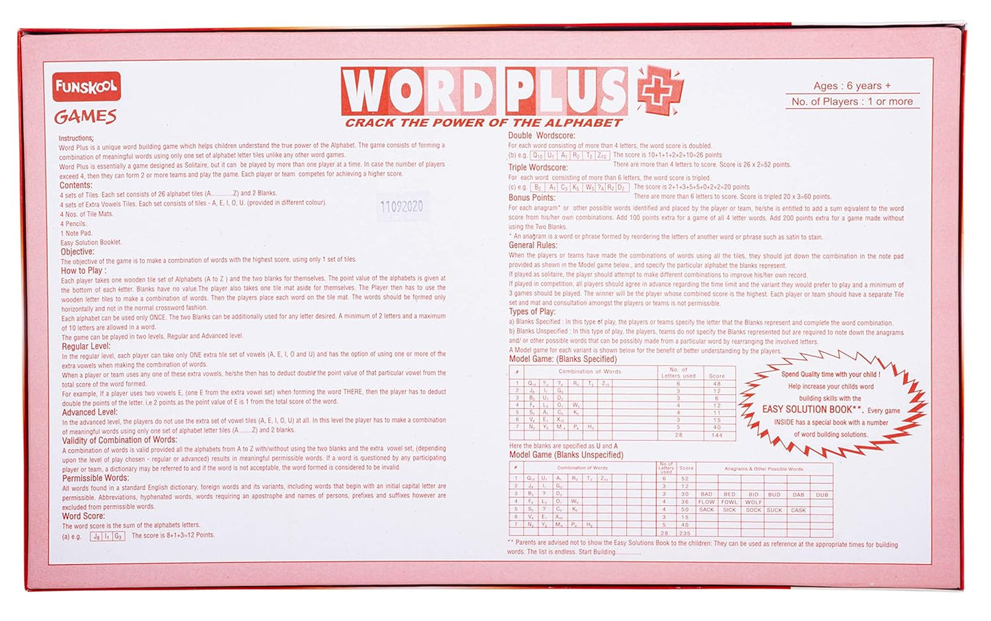 Funskool Games, Word Plus, Educational Word Building Game, for Kids & Family, 1 or More Players,Pack of 1, Ages 6 and Above