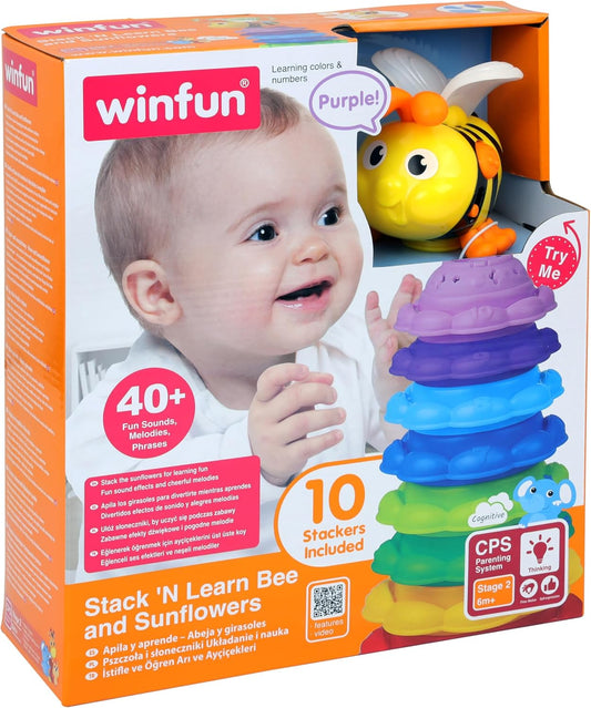 winfun Stack 'N Learn Bee and Sunflowers – Educational Stacking Toy with Lights & 40+ Sounds – Teaches Colors & Numbers – Baby Learning Toy for Toddlers Ages 12 Months+ – Cognitive Skill Builder