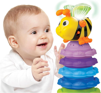 winfun Stack 'N Learn Bee and Sunflowers – Educational Stacking Toy with Lights & 40+ Sounds – Teaches Colors & Numbers – Baby Learning Toy for Toddlers Ages 12 Months+ – Cognitive Skill Builder