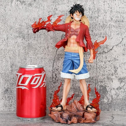 Luffy One Piece Action Figure - 25cm Battle Pose with Fire Base