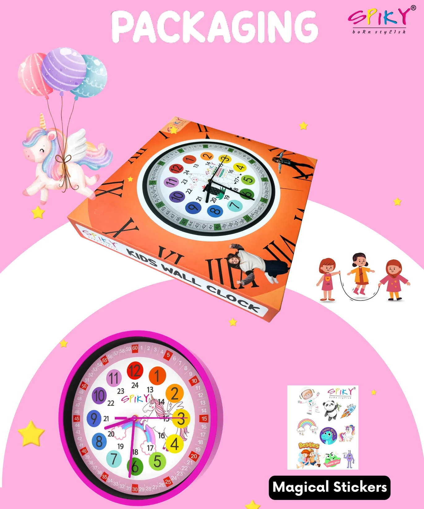 Spiky Wall Clock for Kids Boys And Girls