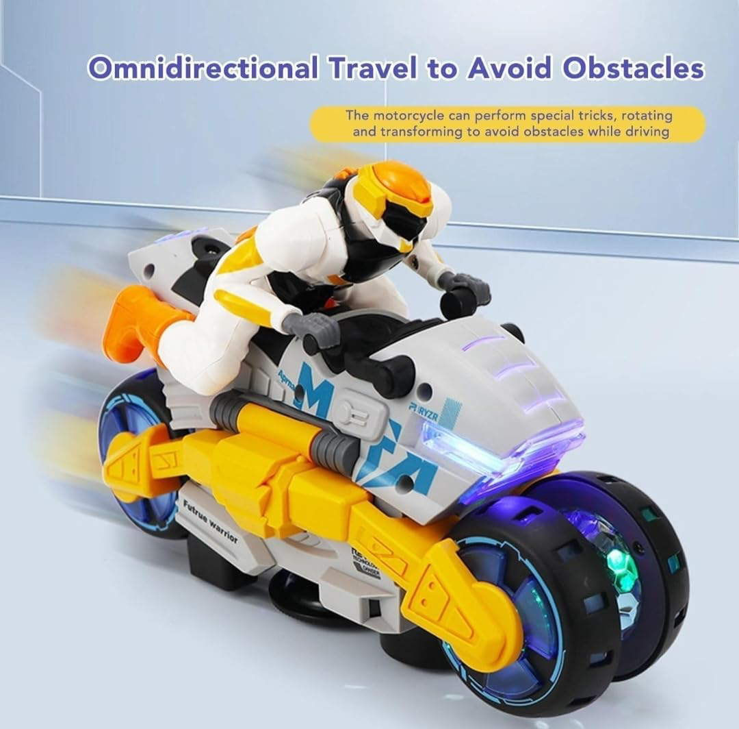 Futuristic Transforming Robot Motorcycle – 360° Deforming Stunt Bike with Lights and Music