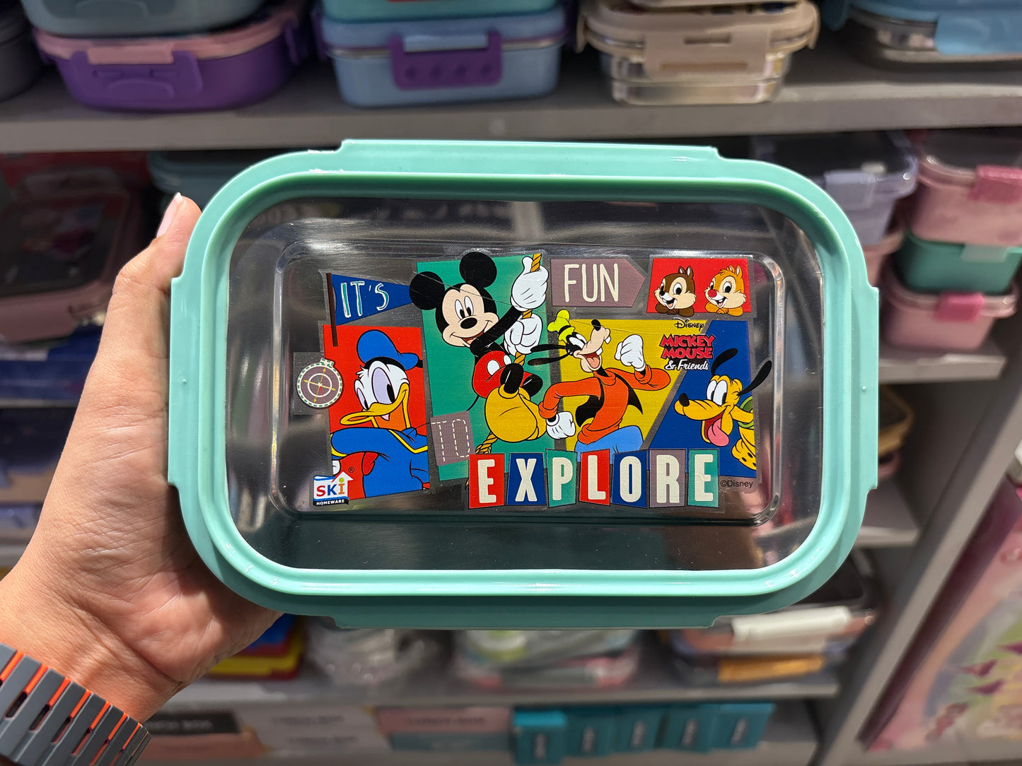 Mint Big Rectangle Steel Lunch Box – Large Capacity Tiffin (Mixed Characters)