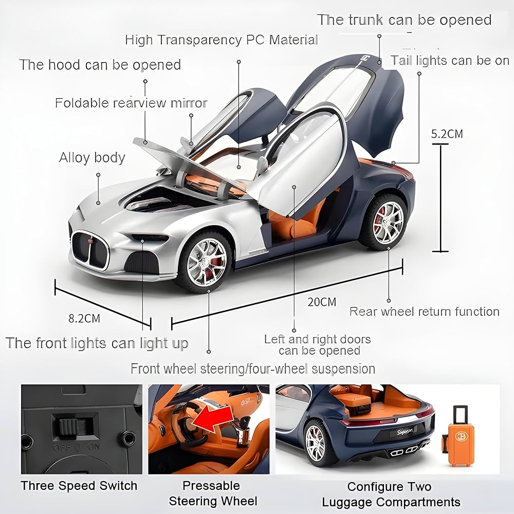 Die-cast 1:24 Scale Alloy Supercar Model with Pull-Back Function & Openable Doors