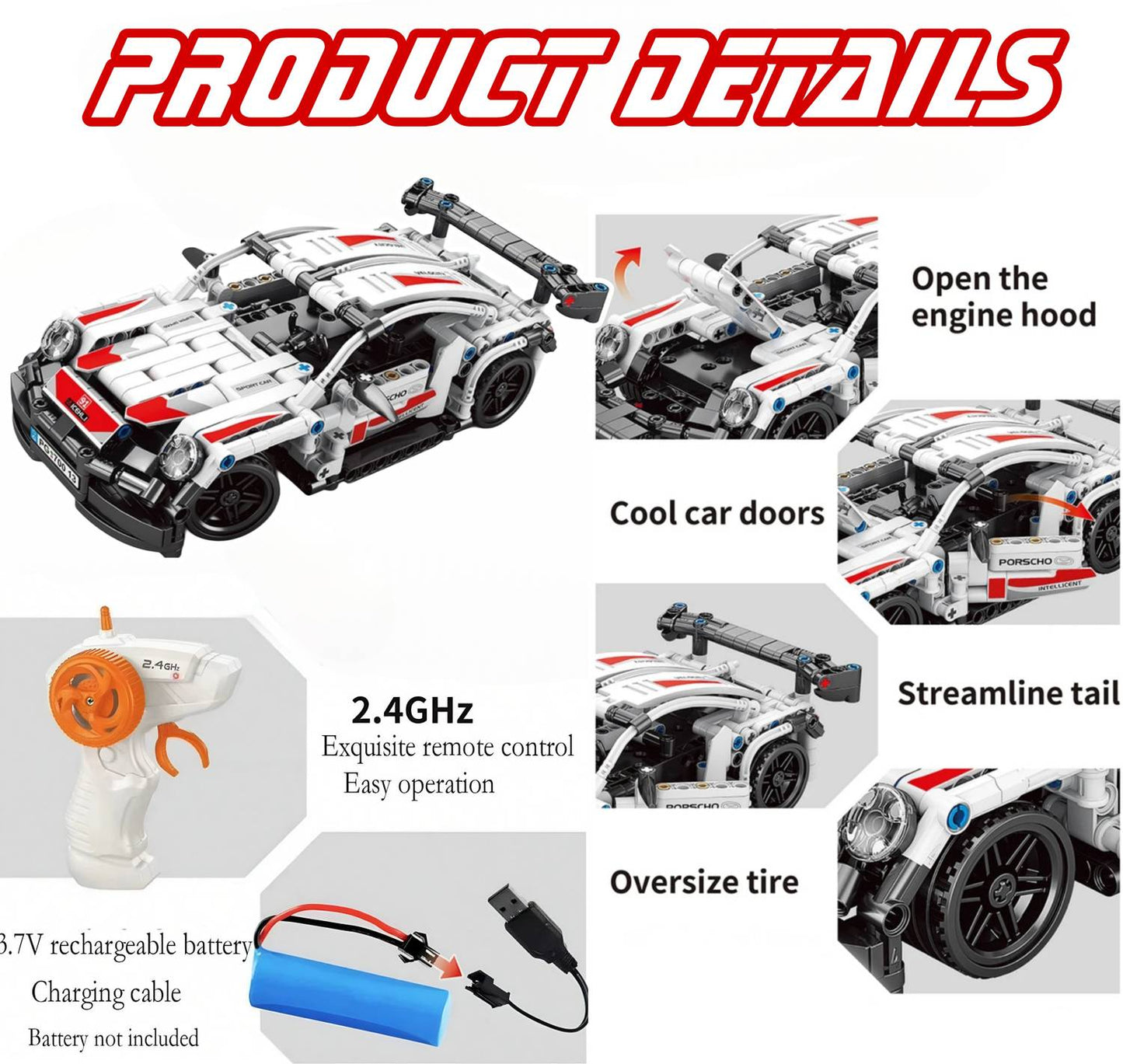Block RC Racing Car – 1:16 Scale, 389 Pcs, 2.4GHz Remote Control