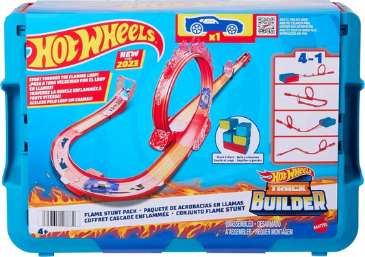 Hot Wheels® Track Set, Fire-Themed Track Set & 1 Hot Wheels® Car, 16 Track-Building and Stunting Components in Stackable Toy Storage Box HMC04