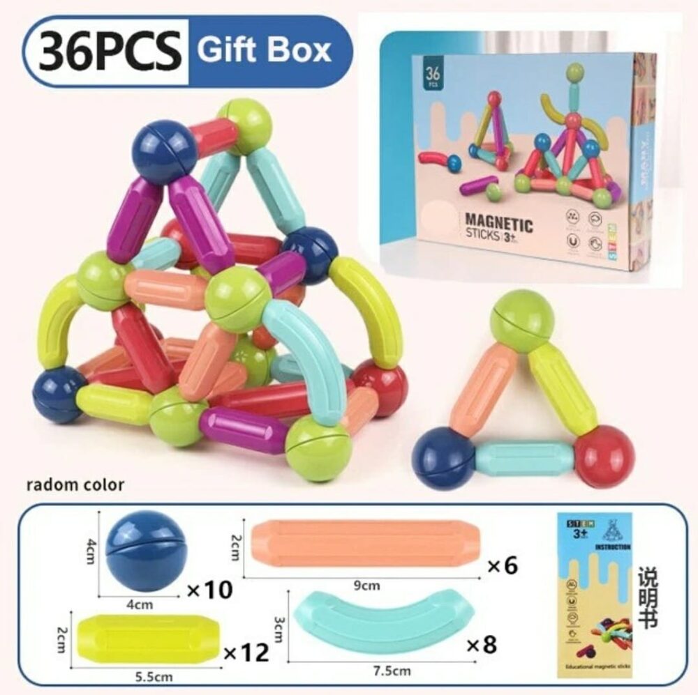 Light Magnetic Sticks Building Blocks 36 PCS-Multicolour