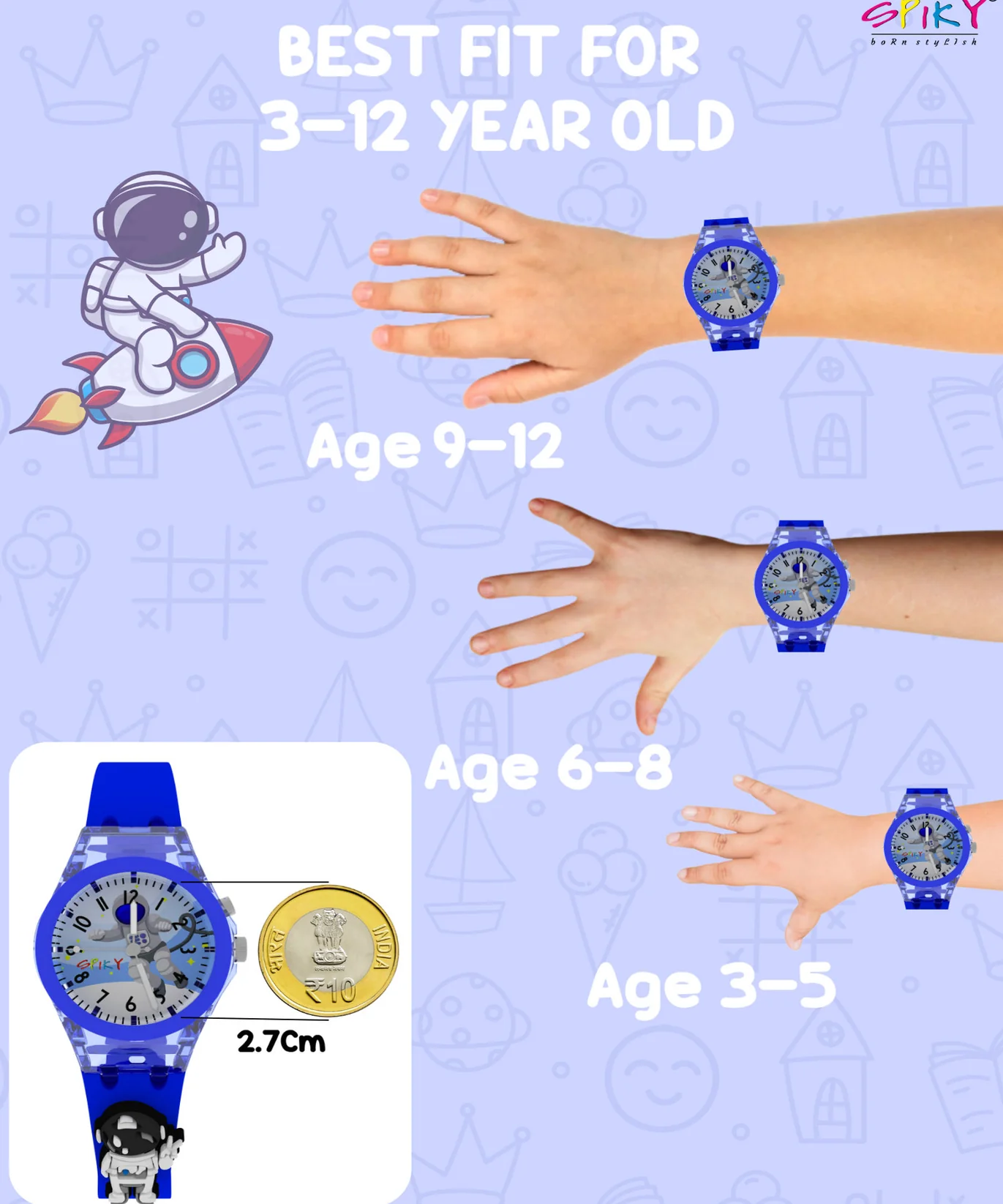 Spiky 3D Cartoon Analog Light Watch For Kids