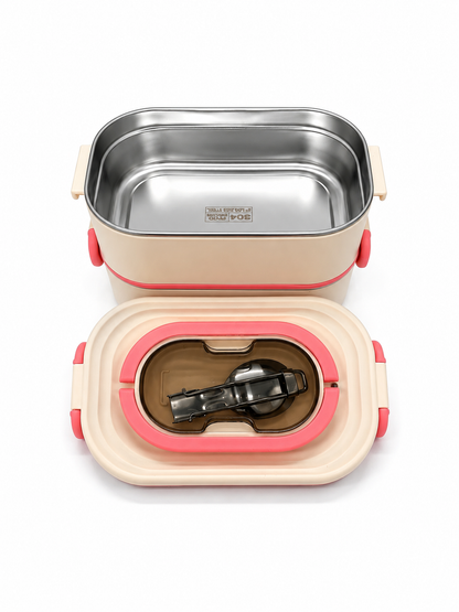 Two Layers Stainless Steel Lunch Box with Spoon
